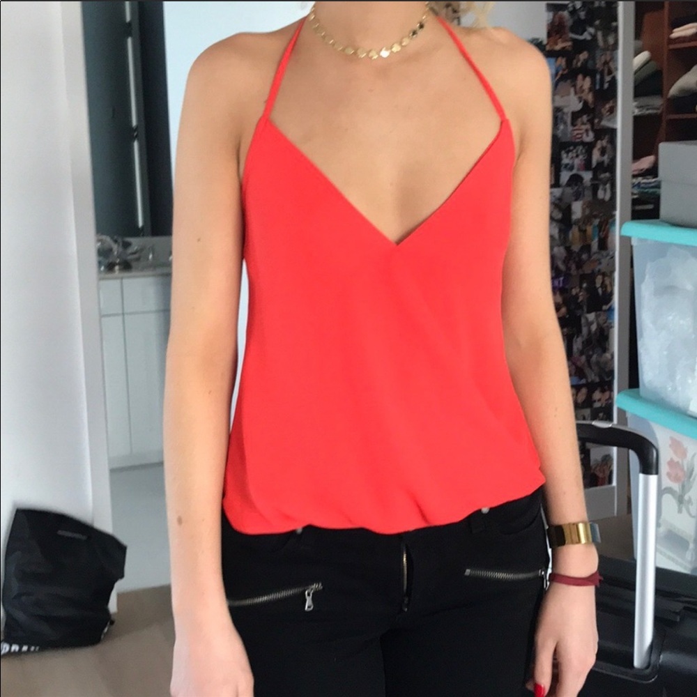Neon Orange/Pink Bloomingdales halter blouse